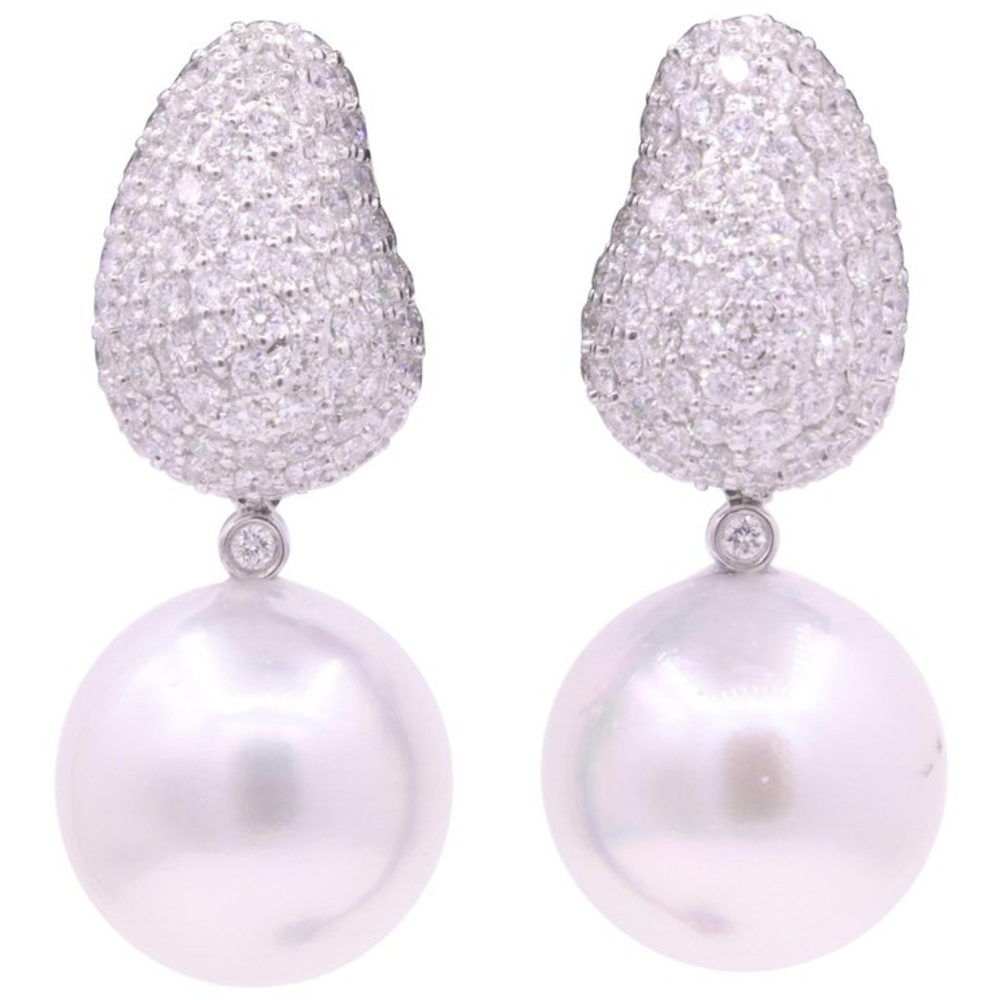 South Sea Pearl Diamond Drop Earrings 2.50 CTS 18K